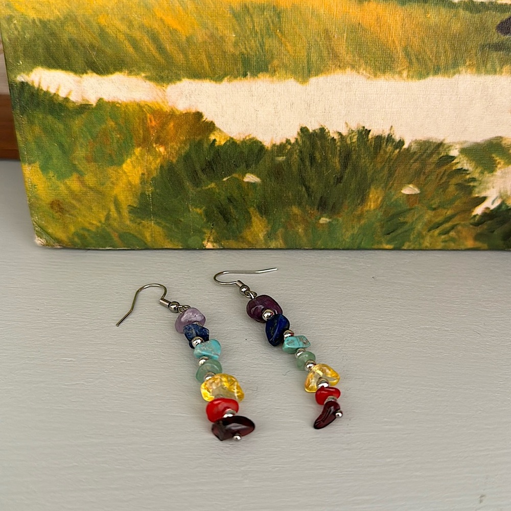 HOLIDAY SALE!! Natural Chakra Crystal Earrings Dangling Healing Reiki Gemstones